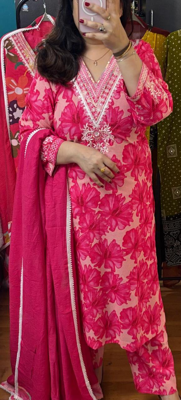 Floral Print Tebby Linen Fabric Suit