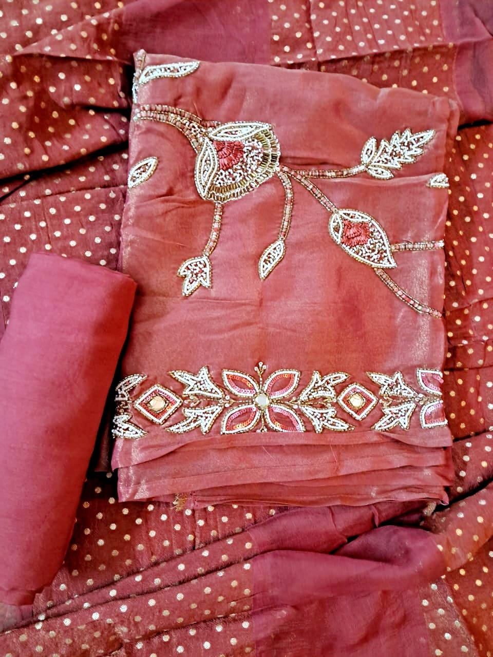 Pure Tissue shimmer Handwork Suit Material