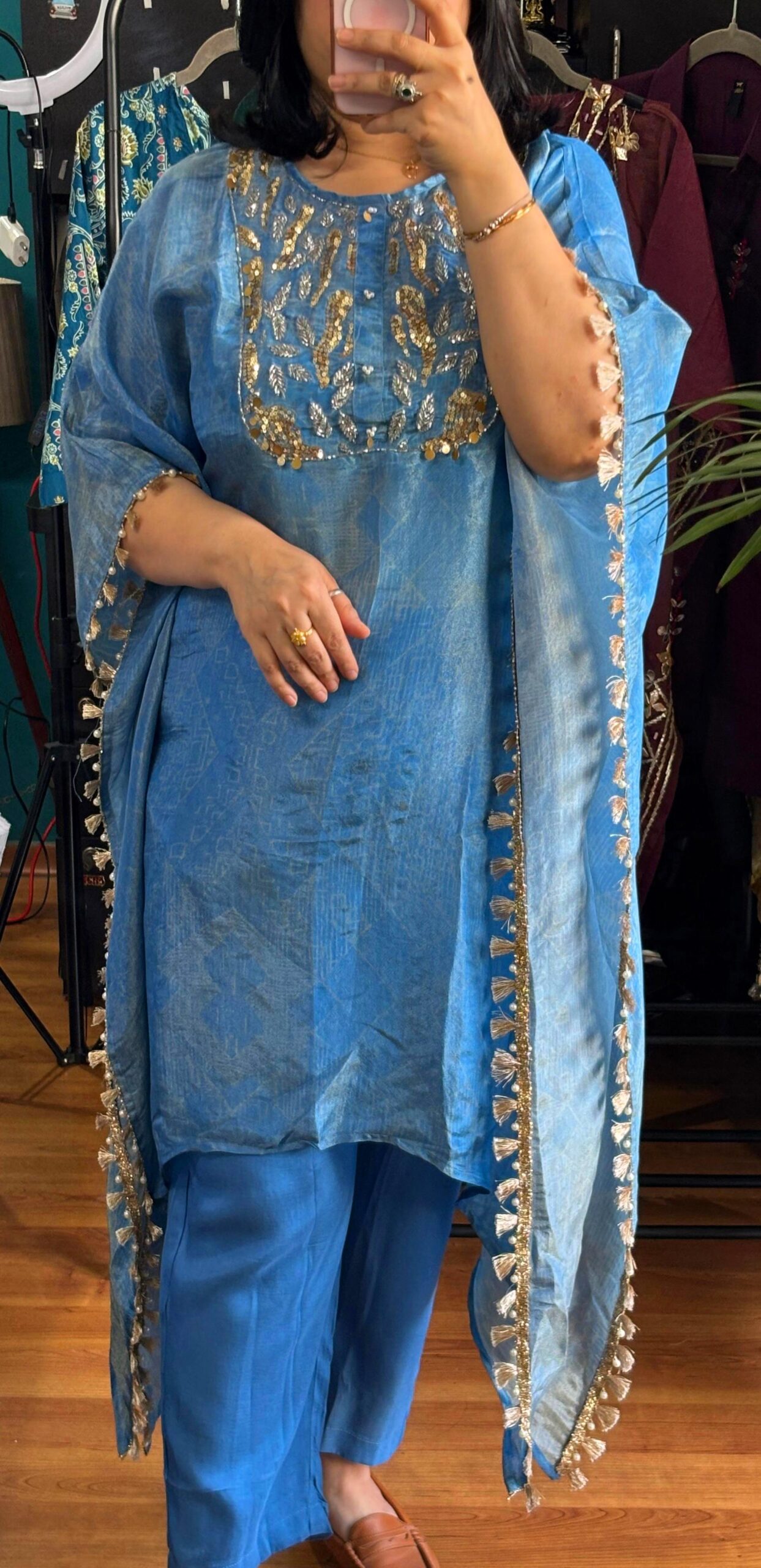 Tissue Shimmer Kaftan set with Gotta patti work