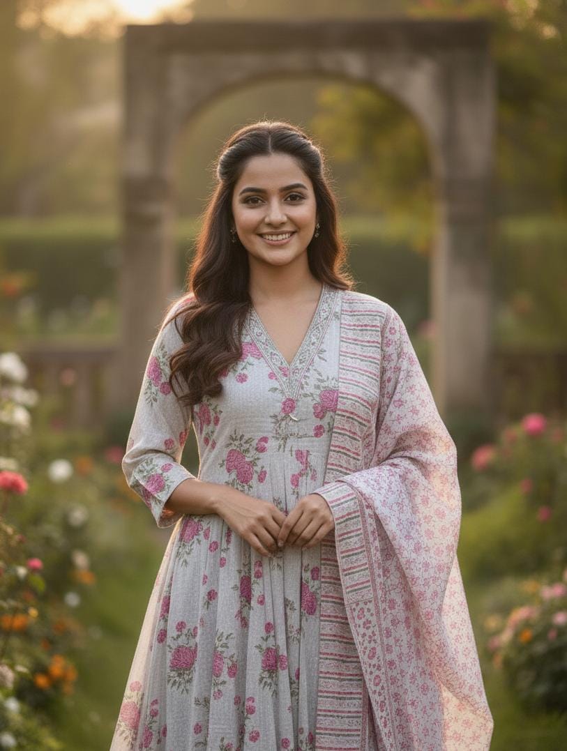 Floral Lurex Anarkali suit - Image 2