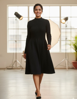 Black Chest Fitted frock Knee length dress