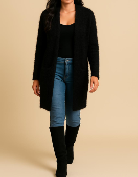 Black Fur Gathered Long Shrug