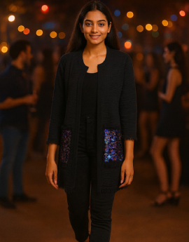 Black with sequence detailing Shrug