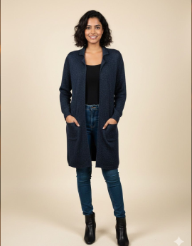 Blue Shimmer Knee Length Shrug