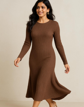 Brown Knee Length Dress