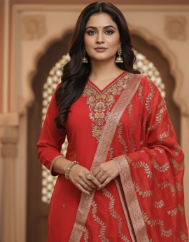 Crepe & Silk Handwork Kurta Bottom Dupatta Set