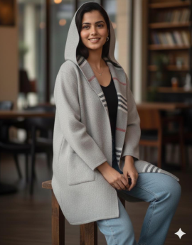 Hoodie shrug - Light Grey with Color Strips