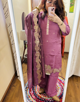 Kurta Palazo Set Party - Purple Roman Silk