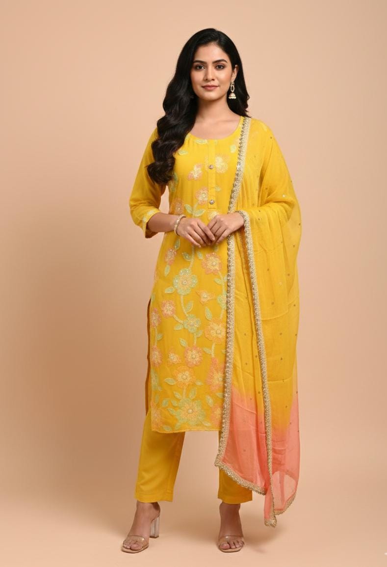 Georgette Sequence Work Ethnic Set