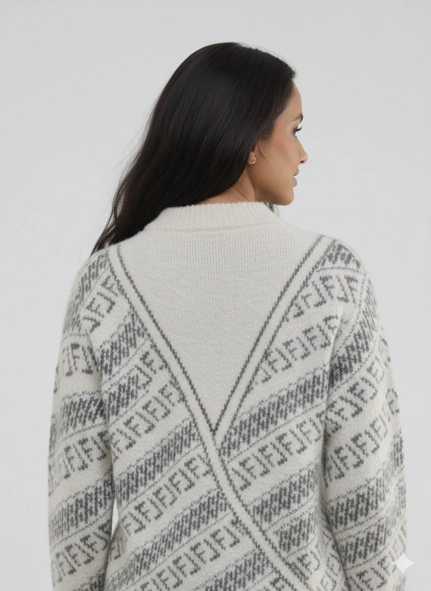 White & Black Woolen Fur Top - Image 2