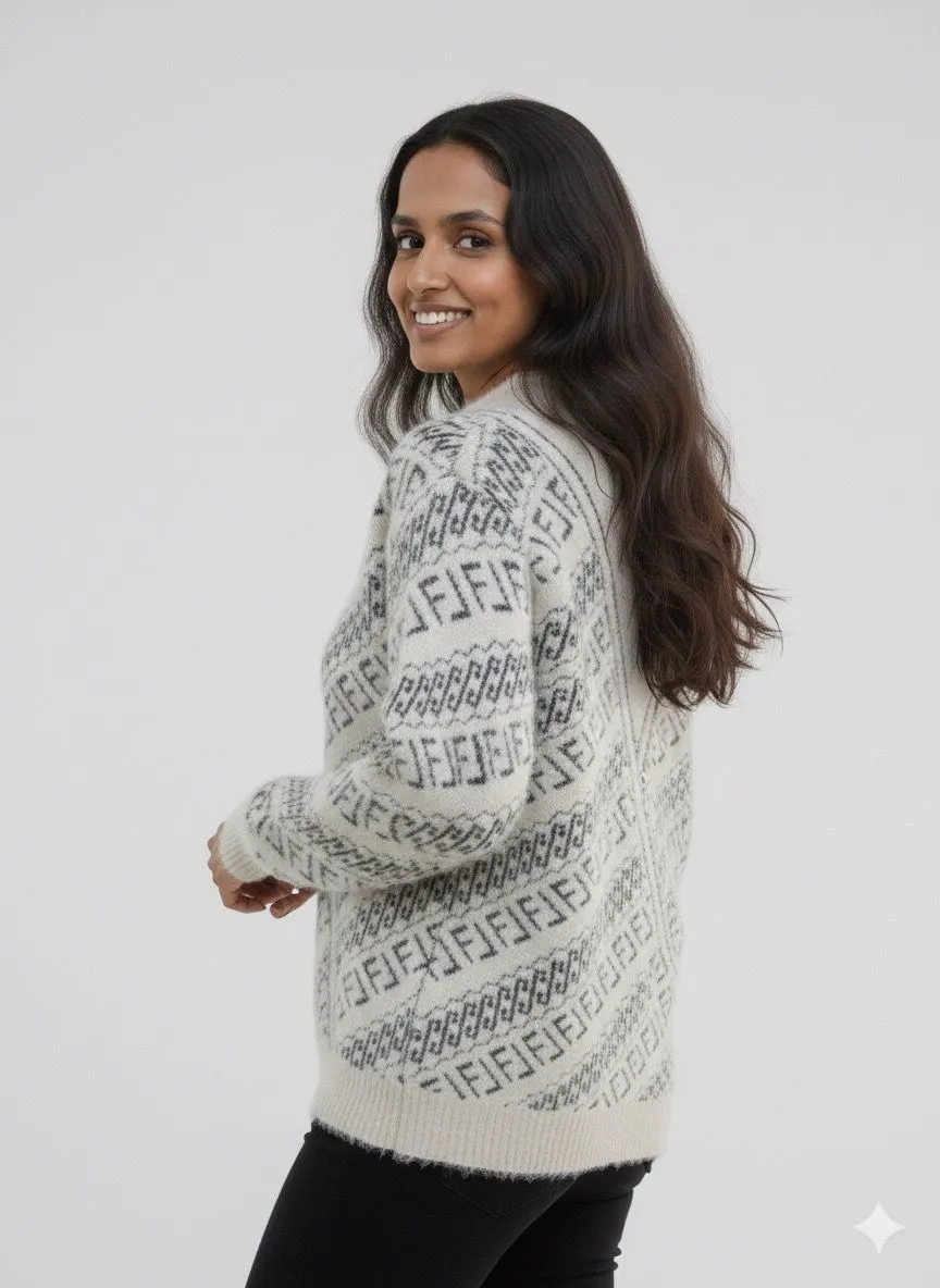 White & Black Woolen Fur Top - Image 3