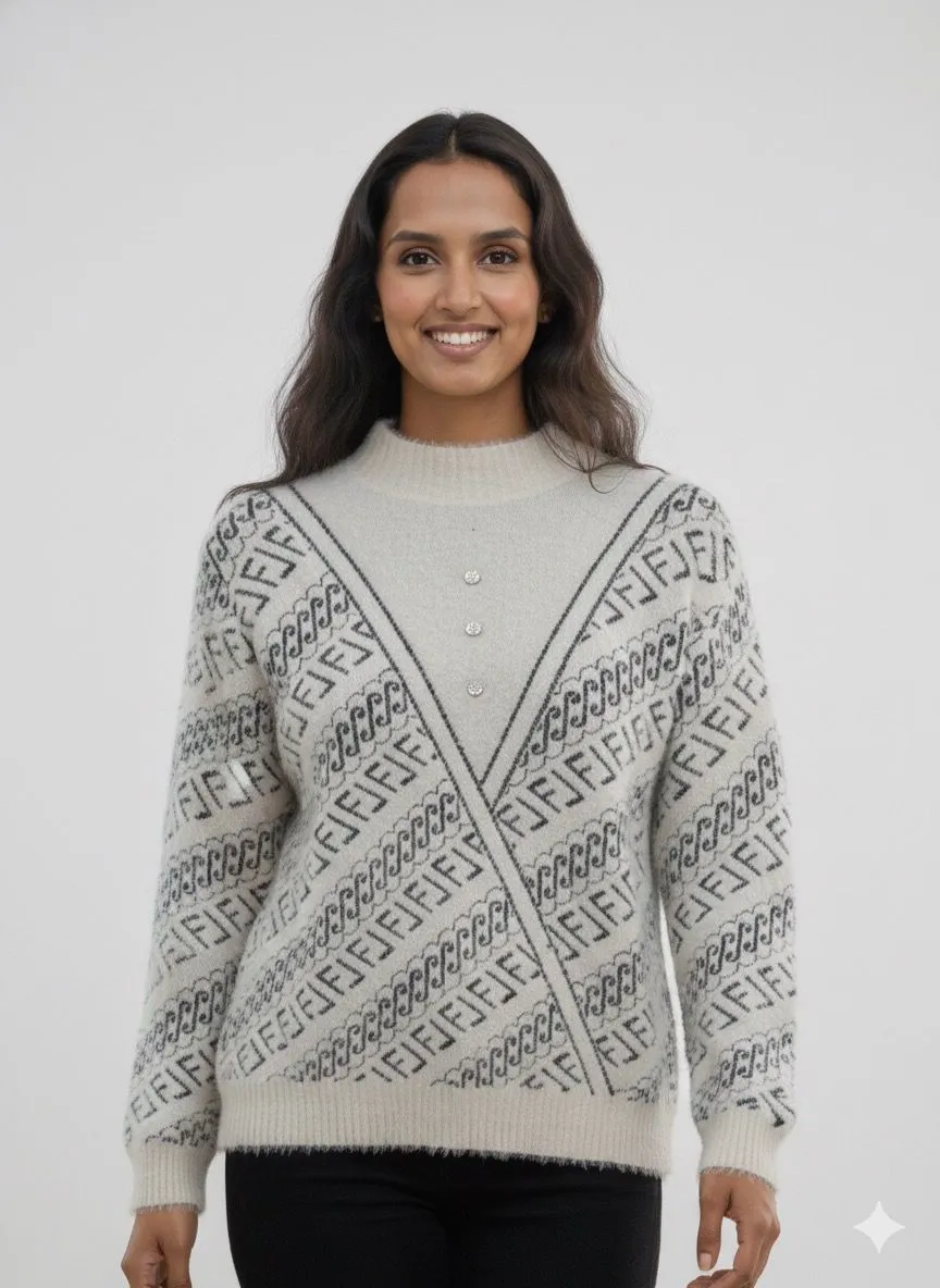 White & Black Woolen Fur Top - Image 4