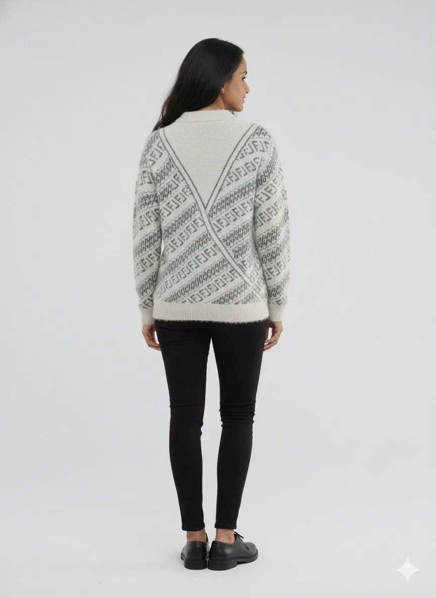 White & Black Woolen Fur Top - Image 5