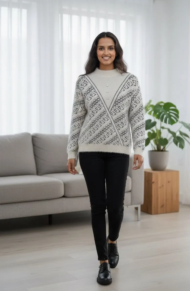 White & Black Woolen Fur Top