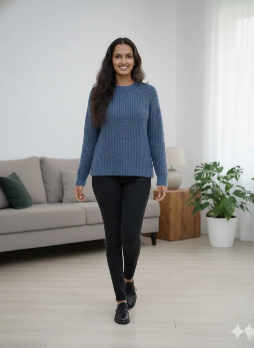 Blue & Yellow Woolen Fur Top