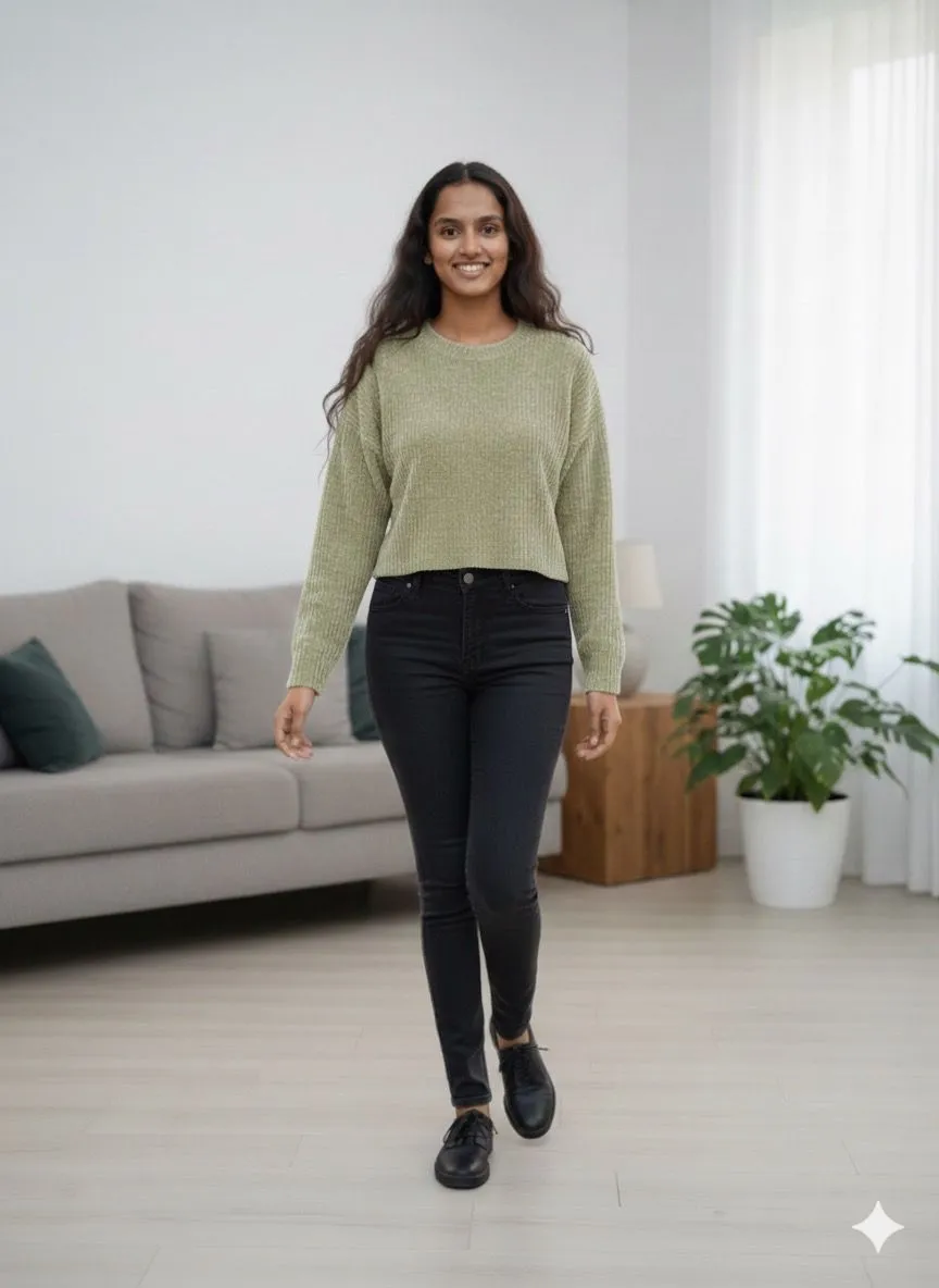 Light Green Velvety Texture Crop Top