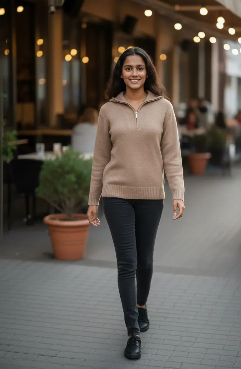 Zip Collar Woolen Top