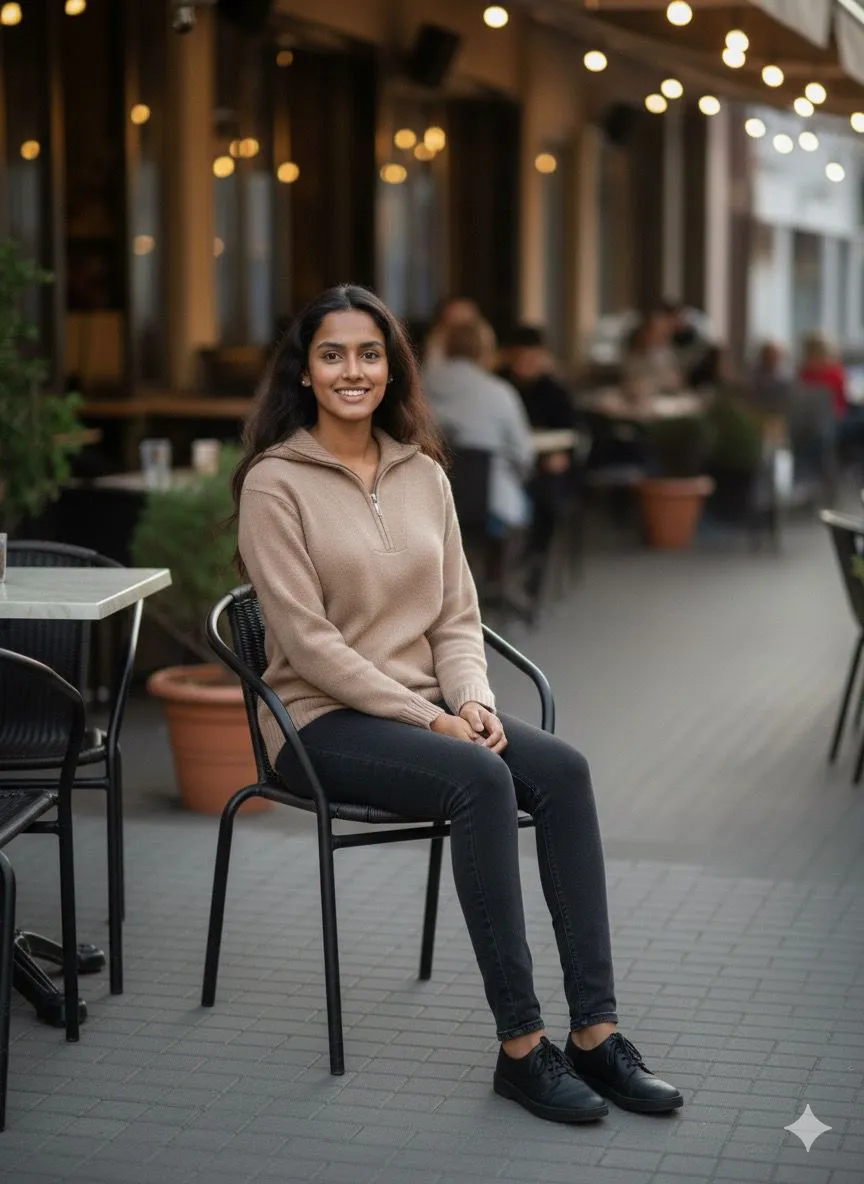 Light Brown Zip Collar Woolen Top - Image 4