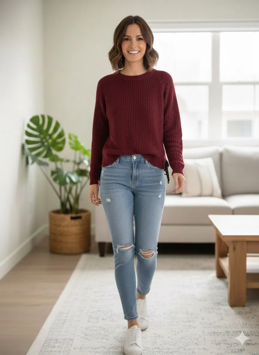 Wine Tying Pattern Knitted Top