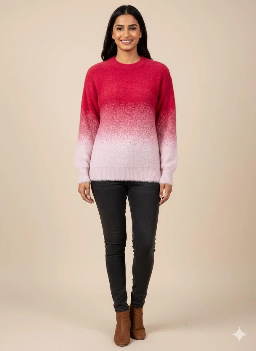 Red & White Ombre Stye Fur Top