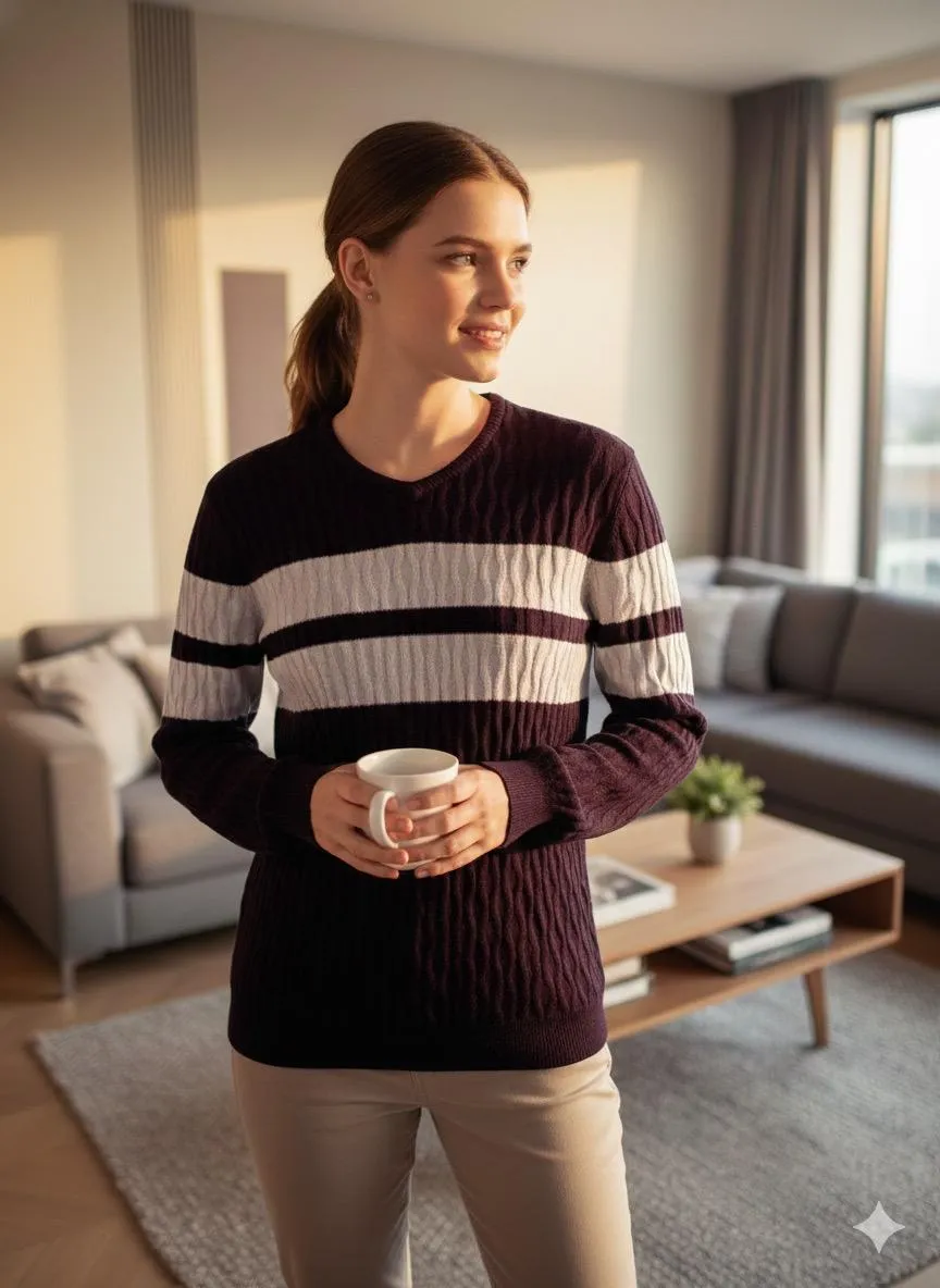 Wine & White Color Sweater