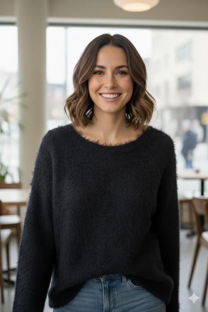 Black Woolen Fur Top