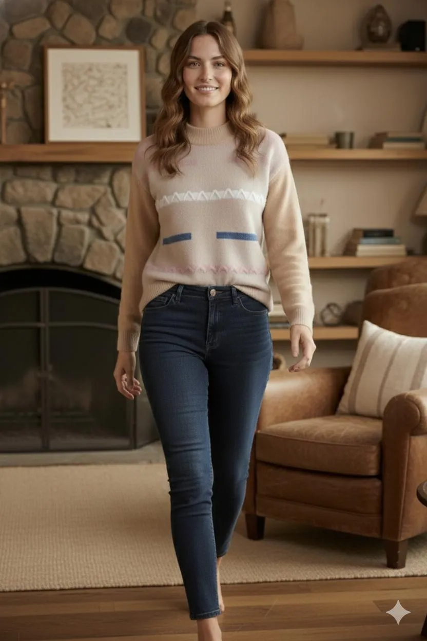 Beige Self Design Woolen Fur Top