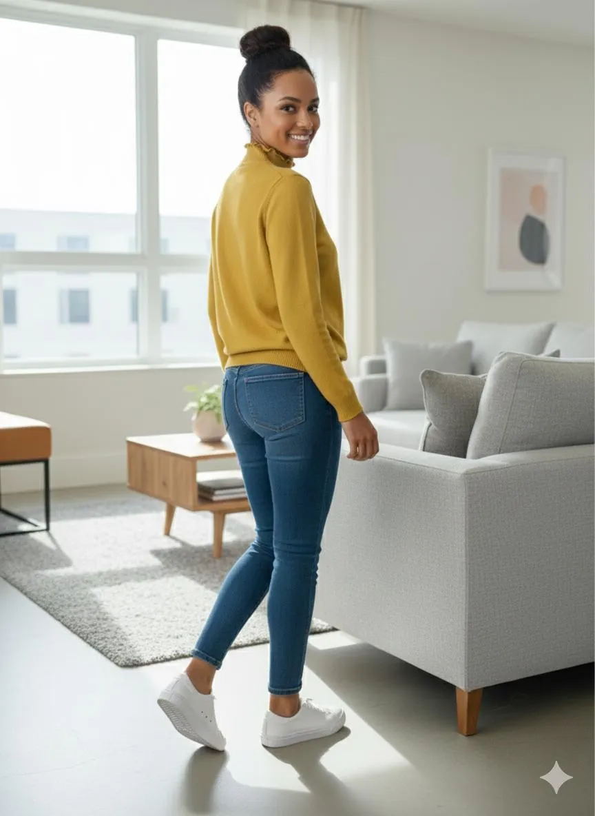 Yellow Stand Collar Woolen Top - Image 2