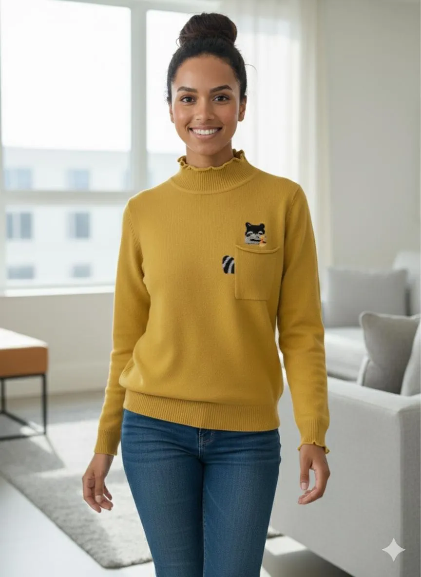 Yellow Stand Collar Woolen Top - Image 4