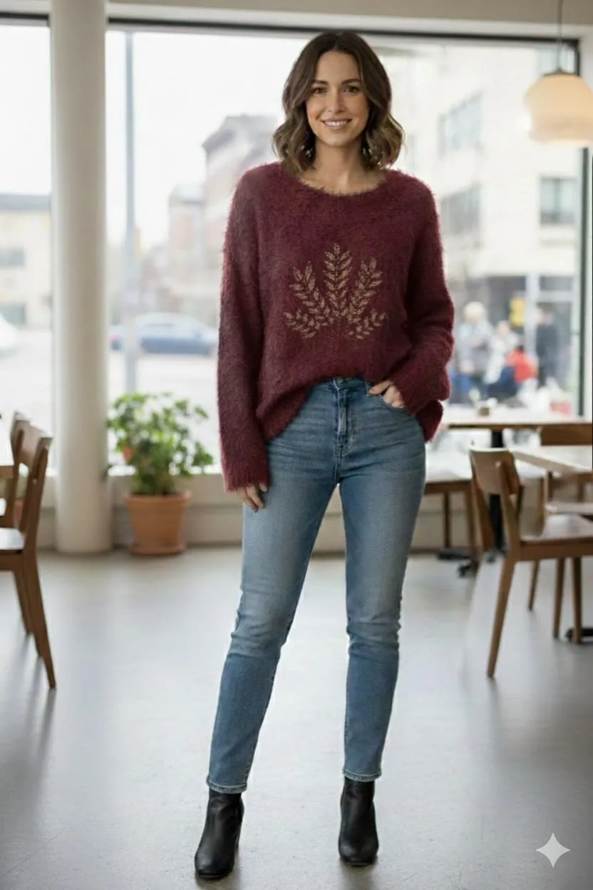 Maroon Woolen Fur Top