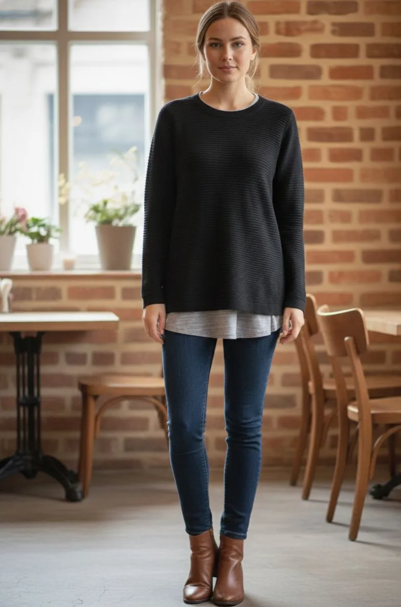 Black Woolen Warm Long Top