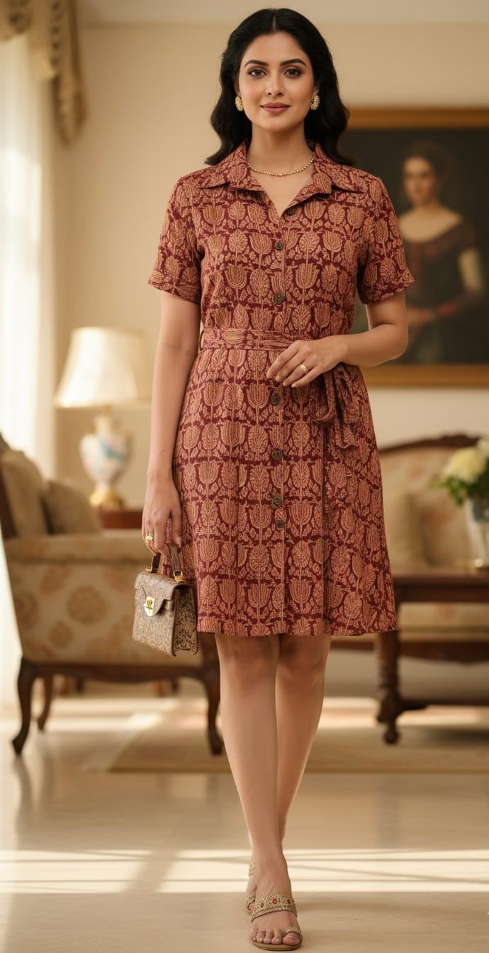 Ikkat Shirt Style Cotton Casual Dress