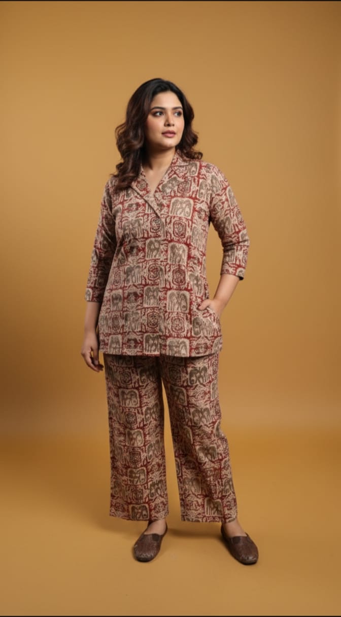 Ikkat Block Print Cotton Co-Ord Set
