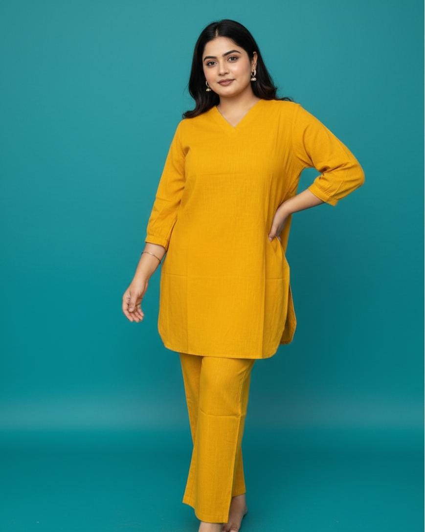 Women’s Solid Cotton Co-Ord Set | Yellow