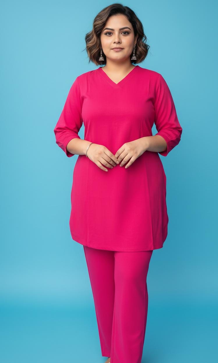 Women’s Solid Cotton Co-Ord Set | Pink