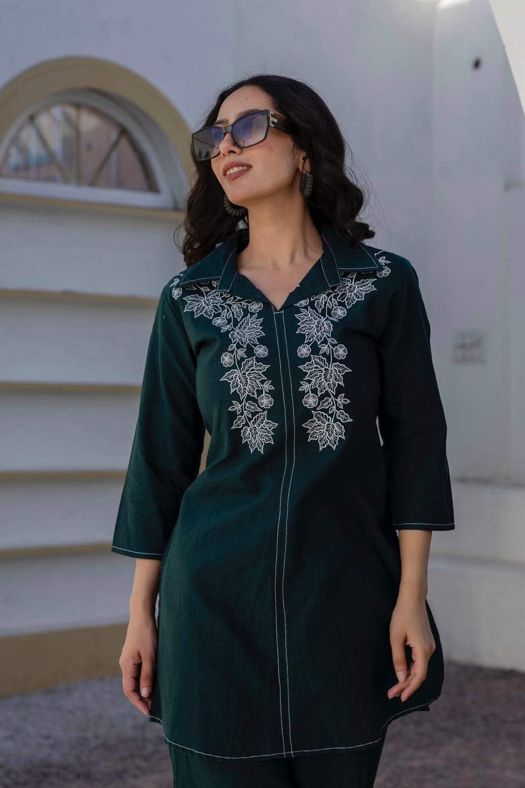Women’s Cotton Embroidered Co-Ord Set |Green - Image 4