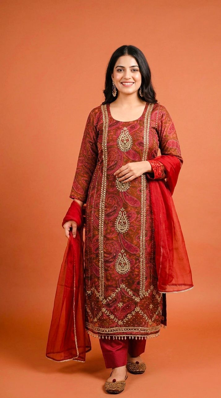 Mirror Handwork Crepe Fabric Kurta Set