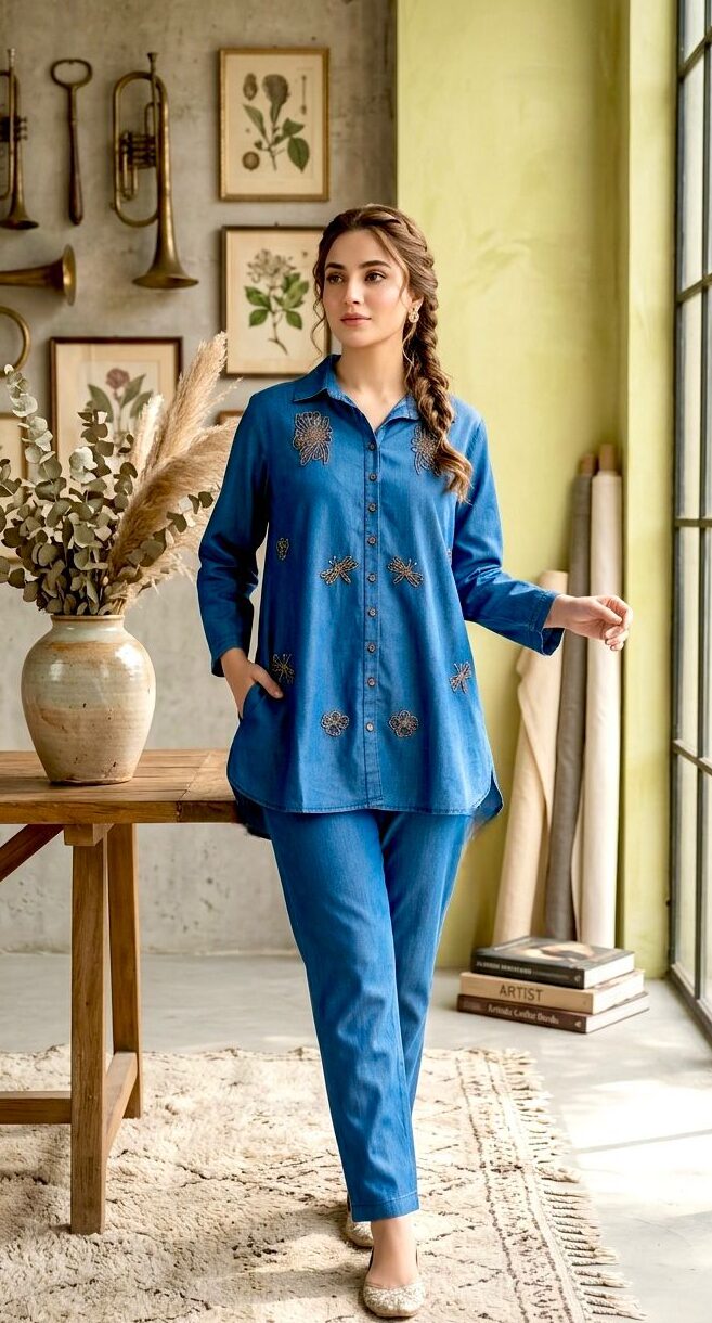 Denim Cotton Co-Ord Set | Indigo