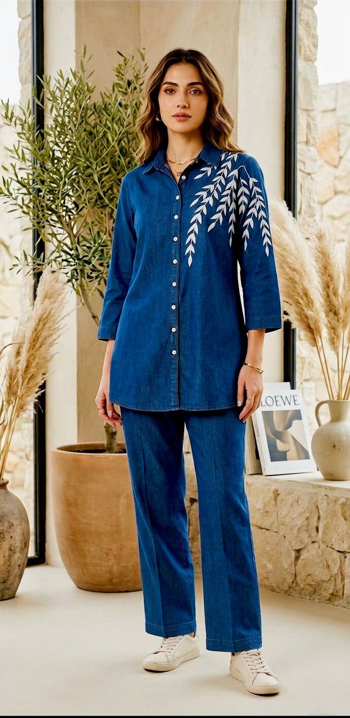 Denim Cotton Co-Ord Set | Indigo